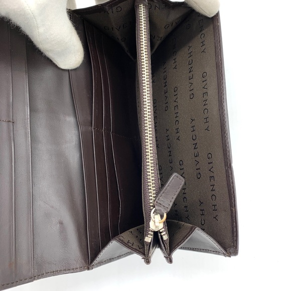 Givenchy Green Brown Fabric Leather Long Wallet - Picture 5 of 12